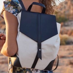 DEUX LUX OFF-WHITE CANVAS VEGAN BLACK LEATHER BACKPACK